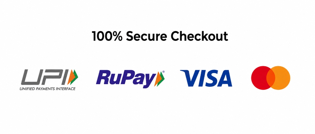 100% Secure Checkout - UPI, RuPay, VISA, Mastercard